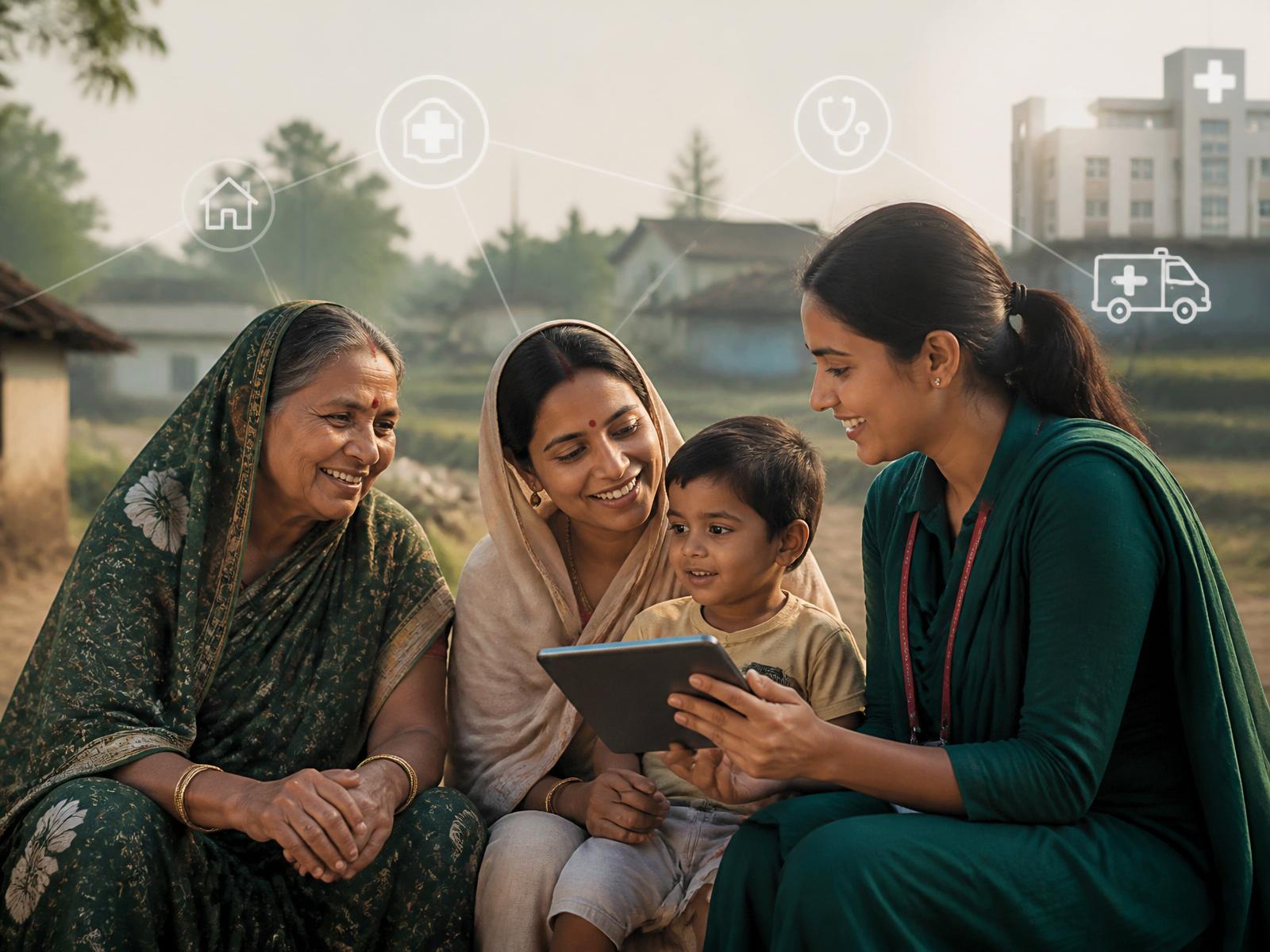 Family being assisted by a Panchayat Swasthya Mitra
